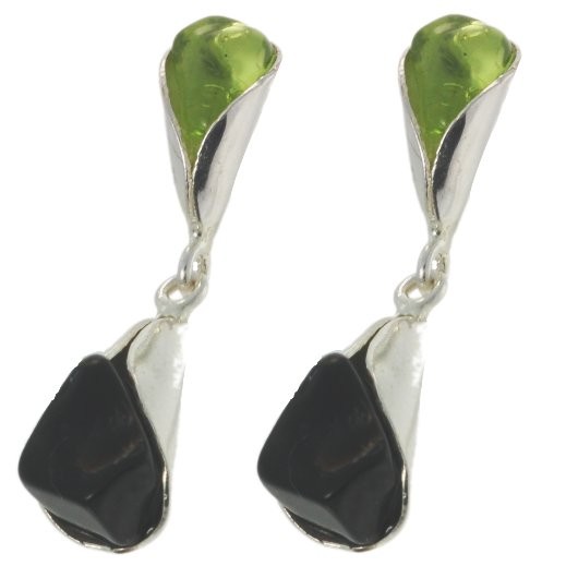 PENDIENTE DE PLATA OLIVINA/OBSIDIANA BARROCO