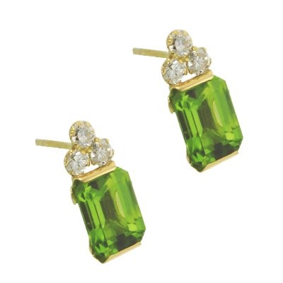 Pendiente Oro 1ª Ley 18ct. Olivina Tallada.